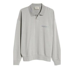 Fear Of God Essentials Logo Long Sleeve French Terry Polo Cement Gray Small